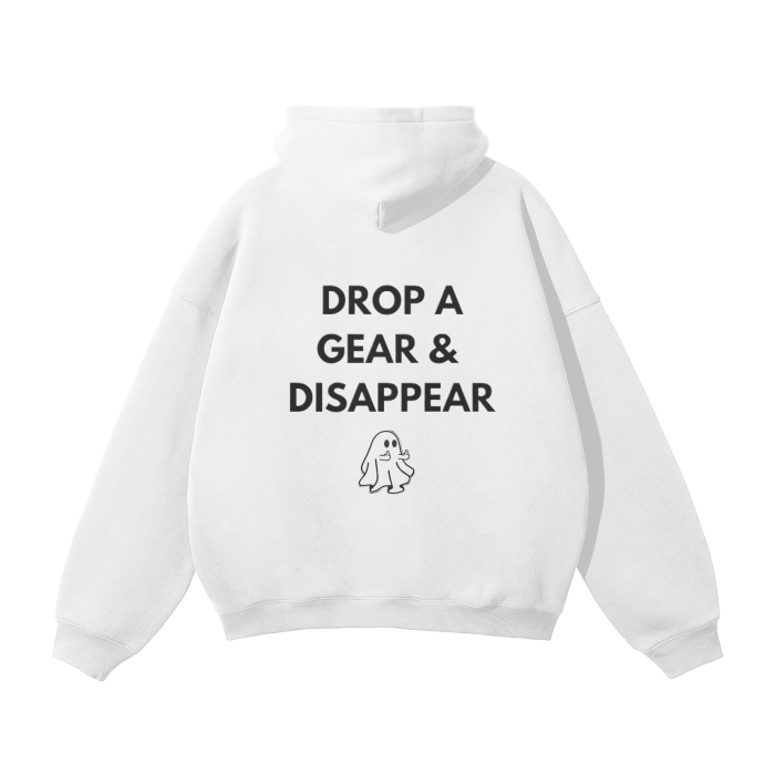 OVERSIZED "DROP A GEAR" FLEECE HOODIE - White