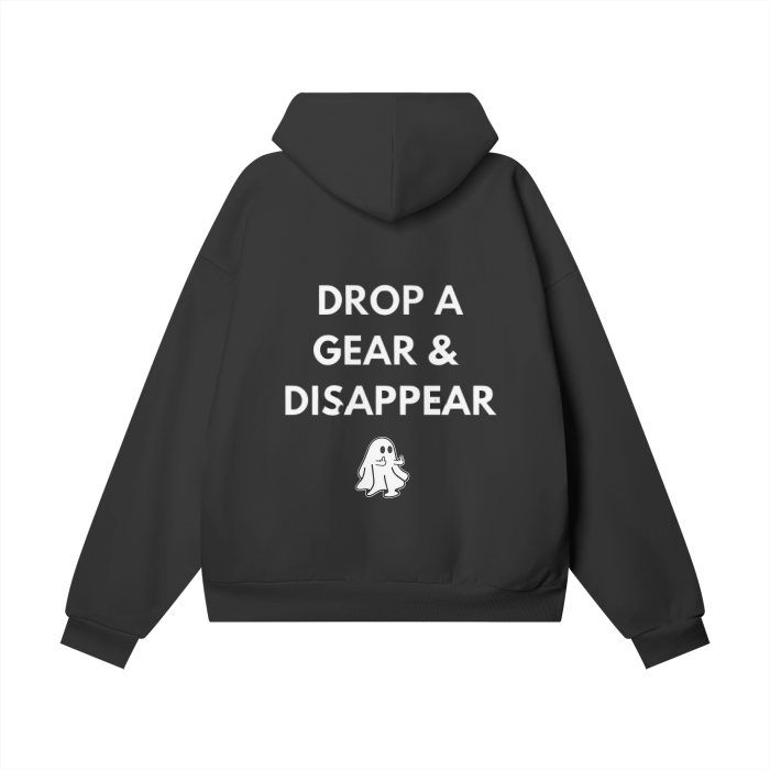 OVERSIZED "DROP A GEAR" HEAVYWEIGHT FLEECE HOODIE - Black