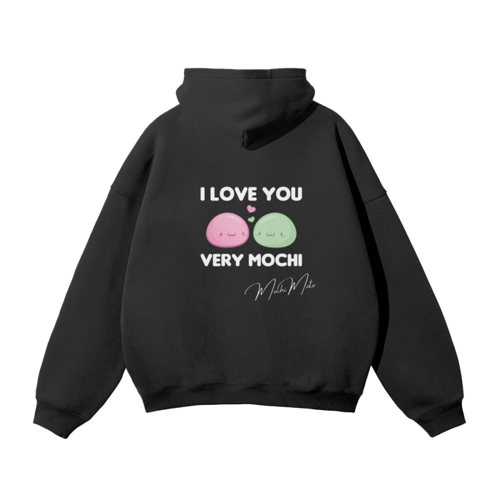 OVERSIZED "I LOVE YOU VERY MOCHI" FLEECE HOODIE - Black