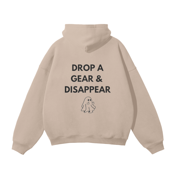 OVERSIZED "DROP A GEAR" FLEECE HOODIE - Beige