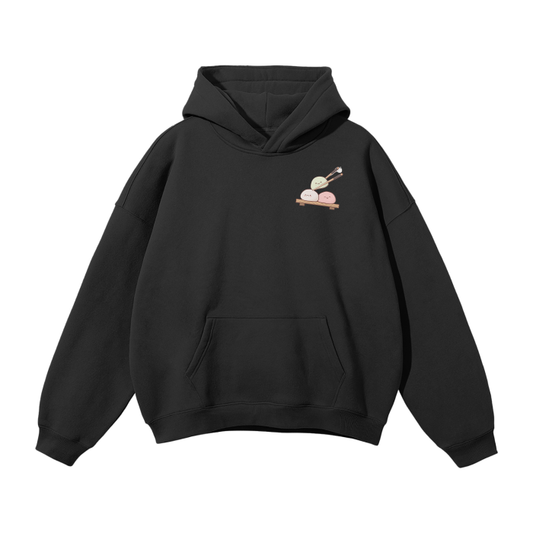 OVERSIZED "I LOVE YOU VERY MOCHI" FLEECE HOODIE - Black